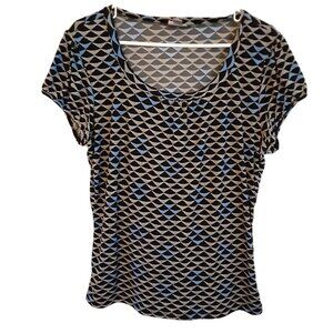 Worthington Stretch Blouse Size LARGE Pullover Scoop Neck Short Sleeve Easy Care